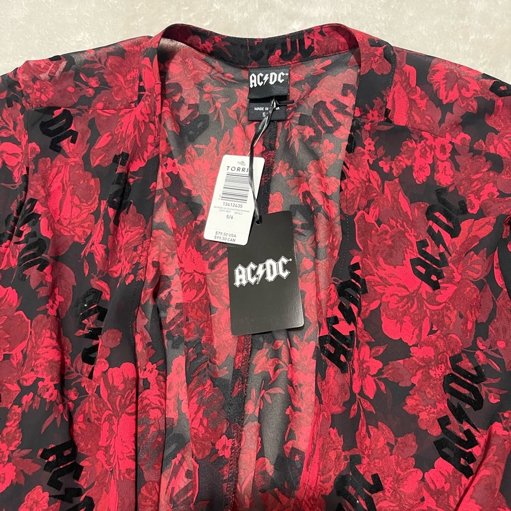 AC/DC Torrid Black & Red Floral Chiffon Hi-Lo Kimono - Picture 4 of 7